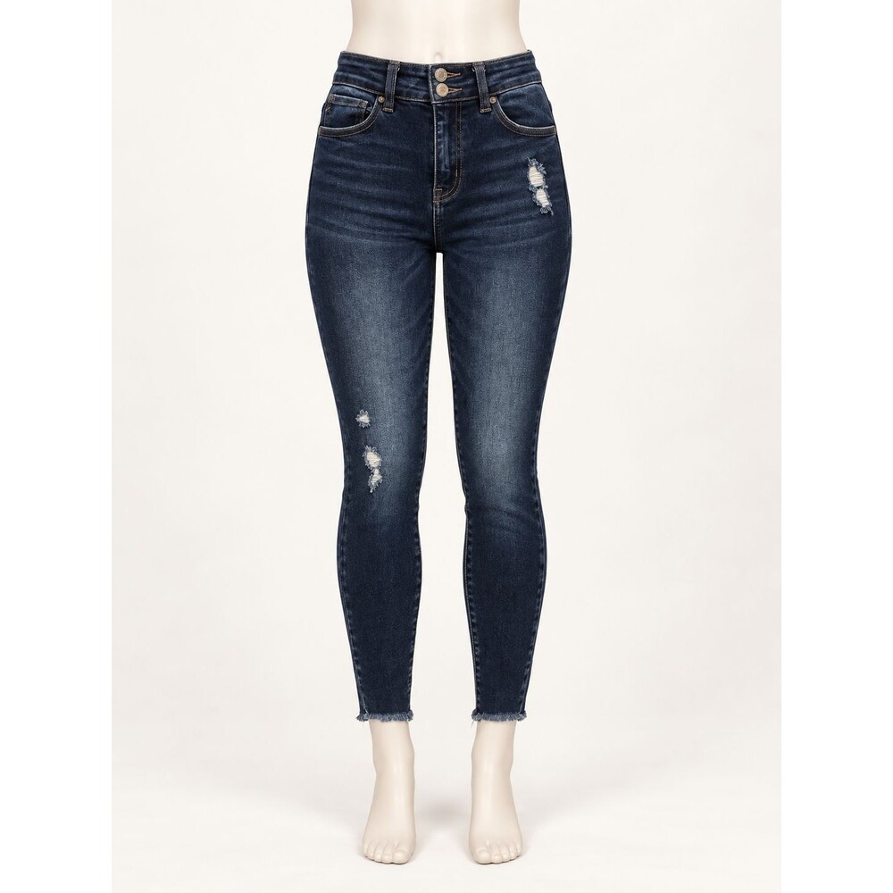 KanCan Womens High Rise Distressed Skinny Jeans Dark Wash Button Fly 0/23